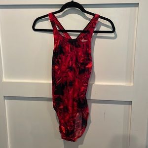 Nike Women's Red and Black Swimsuit